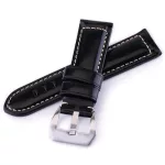 Remienok na hodinky z hovädzej kože, retro štýl, lesklá čierna, 22 mm