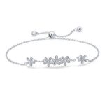 Strieborný náramok s kvetmi a bielym krištáľom