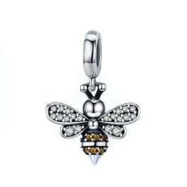 Strieborné včelie kúzlo so zirkónovým kryštálom
