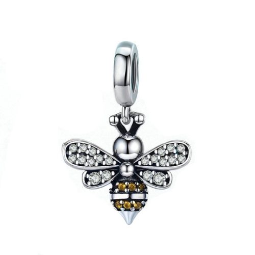 Strieborné včelie kúzlo so zirkónovým kryštálom