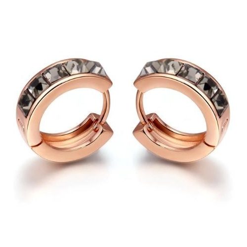 Módne kruhové náušnice zdobené kryštálmi Swarovski, zlato/čierne diamanty