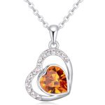 Náhrdelník s príveskom dvojité srdce, zdobený kryštálmi Swarovski, topás