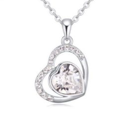  Náhrdelník srdce v srdci s príveskom, zdobený kryštálmi Swarovski, biela