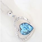 Náhrdelník srdce v srdci s príveskom, zdobený kryštálom Swarovski, akvamarín