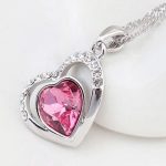 Náhrdelník srdce v srdci s príveskom, zdobený kryštálmi Swarovski, ružová