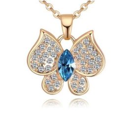   Náhrdelník s motýľom zdobený kryštálmi Swarovski, akvamarín