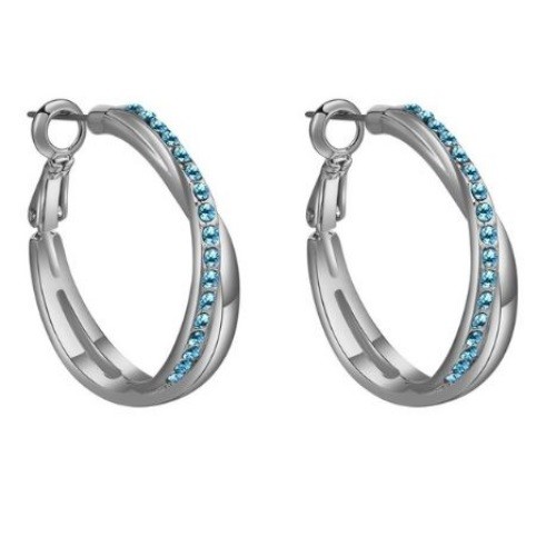 Kruhové náušnice s farebným českým krištáľom, akvamarín