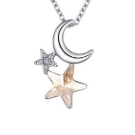   Náhrdelník s príveskom mesiac-hviezda, zdobený kryštálmi Swarovski, GSHA