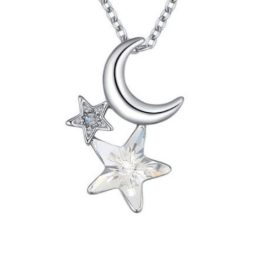   Náhrdelník s príveskom mesiac-hviezda, zdobený kryštálmi Swarovski, krištáľ
