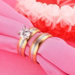 Nerezový dámsky svadobný prsteň s pozlátením, zirkónový kryštál, veľkosť 6