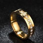 Nerezový dámsky svadobný prsteň so zirkónovým kryštálom, zlatý, veľkosť 10