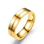 Nerezový pánsky snubný prsteň s gravírovaným prúžkom, zlatý, veľkosť 7