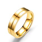 Nerezový pánsky snubný prsteň s gravírovaným prúžkom, zlatý, veľkosť 10