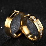 Nerezový dámsky svadobný prsteň so zirkónovým kryštálom, zlatý, veľkosť 5