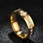 Nerezový dámsky svadobný prsteň so zirkónovým kryštálom, zlatý, veľkosť 6