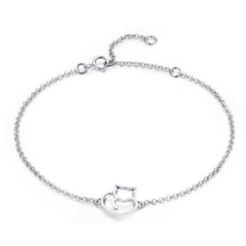 Strieborný náramok s mačkou