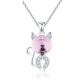 Strieborný náhrdelník s mačkou, ružové sklo