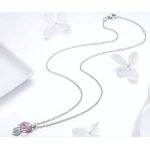Strieborný náhrdelník s mačkou, ružové sklo