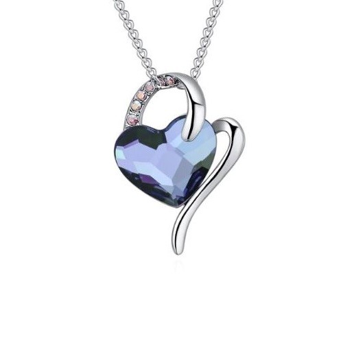 Náhrdelník s elegantným príveskom srdiečko zdobený kryštálmi Swarovski, džínsová modrá