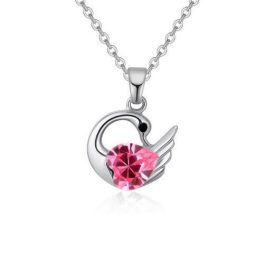  Náhrdelník s príveskom labuť, zdobený kryštálmi Swarovski, ružová