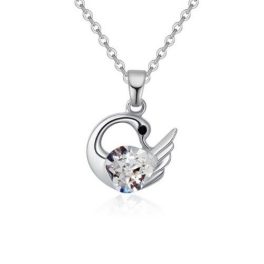   Náhrdelník s príveskom labuť, zdobený kryštálmi Swarovski, krištáľ