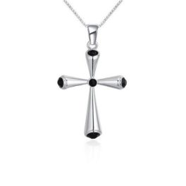   Náhrdelník s príveskom strieborný kríž, český krištáľ, čierny