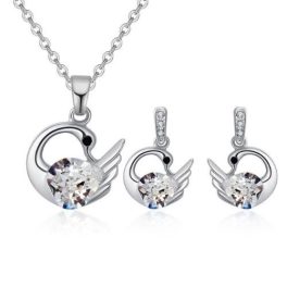  Súprava labutieho náhrdelníka a náušníc zdobená kryštálmi Swarovski, biela