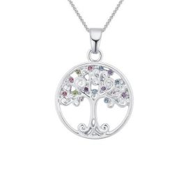   Náhrdelník s príveskom strom života, farebné kryštály, strieborná farba