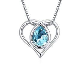   Náhrdelník s príveskom srdiečko, zdobený kryštálmi Swarovski, akvamarín