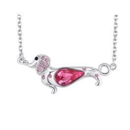   Náhrdelník s príveskom psíka zdobený kryštálmi Swarovski, ružová