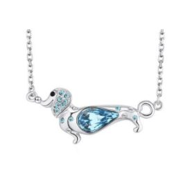  Náhrdelník s príveskom psíka zdobený kryštálmi Swarovski, akvamarín