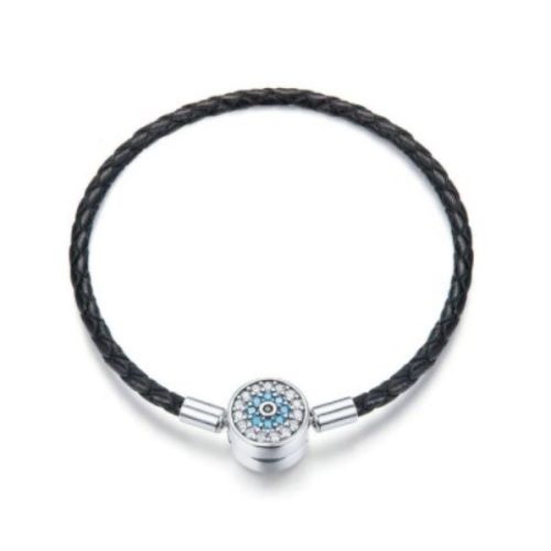 Dámsky náramok, kombinácia striebro/umelá koža, 19 cm