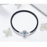 Dámsky náramok, kombinácia striebro/umelá koža, 17 cm