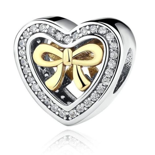 Strieborné srdiečko s mašľou a kryštálmi