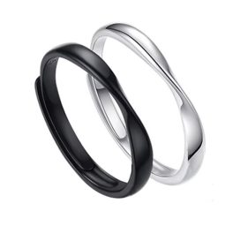 Ezüst karikagyűrű, egy pár, ezüstszín-fekete