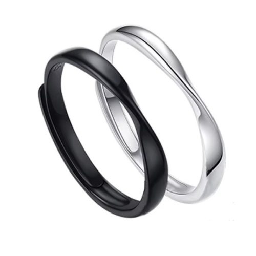 Ezüst karikagyűrű, egy pár, ezüstszín-fekete