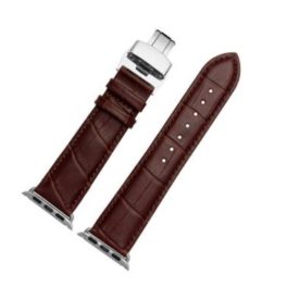   Remienok na Apple Watch s kovovou prackou, kožený, 42-44 mm, hnedý