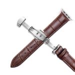 Remienok na Apple Watch s kovovou prackou, kožený, 42-44 mm, hnedý
