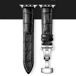 Remienok na Apple Watch s kovovou prackou, koža, 38-40 mm, čierny