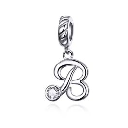 Ezüst charm, B betű cirkónium kristállyal