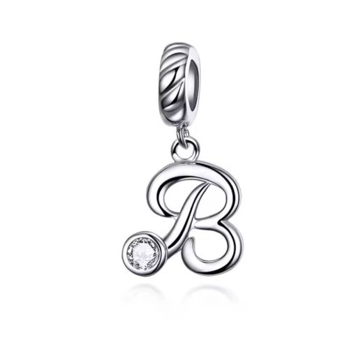 Ezüst charm, B betű cirkónium kristállyal