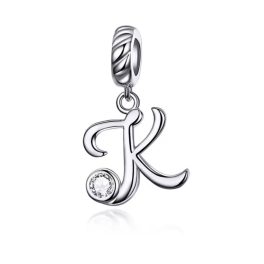 Ezüst charm, K betű cirkónium kristállyal