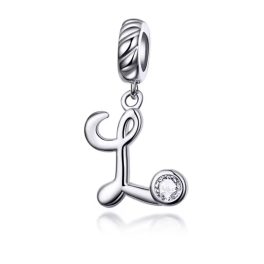 Ezüst charm, L betű cirkónium kristállyal