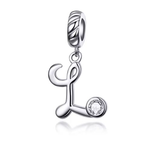 Ezüst charm, L betű cirkónium kristállyal