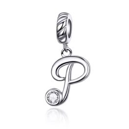 Ezüst charm, P betű cirkónium kristállyal