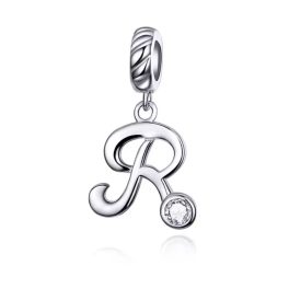 Ezüst charm, R betű cirkónium kristállyal