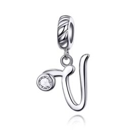 Ezüst charm, V betű cirkónium kristállyal