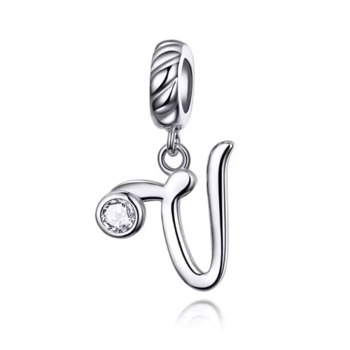 Ezüst charm, V betű cirkónium kristállyal