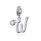 Ezüst charm, W betű cirkónium kristállyal