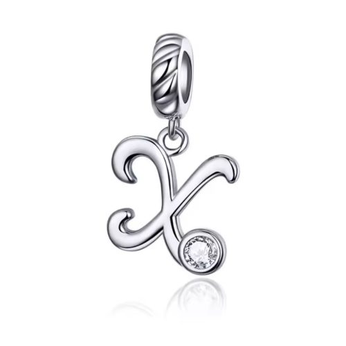 Ezüst charm, X betű cirkónium kristállyal